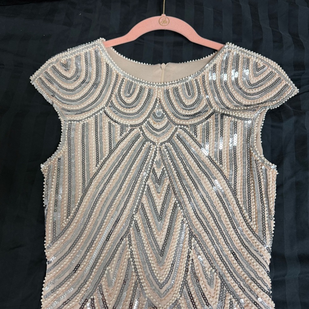 1920s Vintage-Inspired Beige Fringe Sequin Dress - Picture 3 of 8